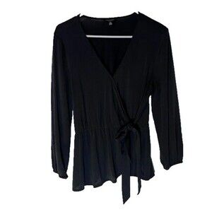 Lucky Brand Wrap Top S Navy Blue Long Sleeve Normcore Business Casual Blouse